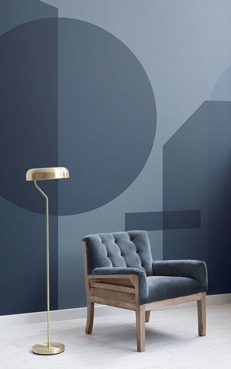 Geometric Shapes Wallpaper, Wall Paint Designs, Interior Modern, Design Del Prodotto, Geometric Wallpaper, Decorations Ideas, Wall Color, Room Colors, Blue Wallpapers