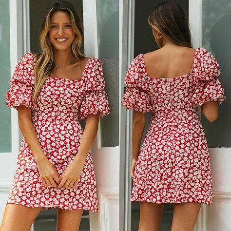 92af93f73faf3cefc129b6bc55a748a9desc53183460ri Mini Dress Summer Casual, Boho Print Dress, Boho Beach Dress, Dress Sleeve Length, Boho Mini Dress, Red Floral Dress, Vintage Floral Dress, Beach Wear Dresses, Summer Party Dress