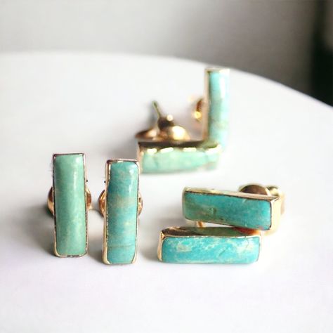 GENUINE Turquoise Studs Earrings, Gemstone Bar Earrings,Turquoise Earrings Gold,Turquoise Post Earring,Turquoise Jewelry,December Birthstone Turquoise Earrings Gold, Tribe Jewelry, Mens Leather Jewelry, Raw Stone Earring, Raw Gemstone Jewelry, Turquoise Stud Earrings, Earrings Gemstone, Earrings Turquoise, Studs Earrings