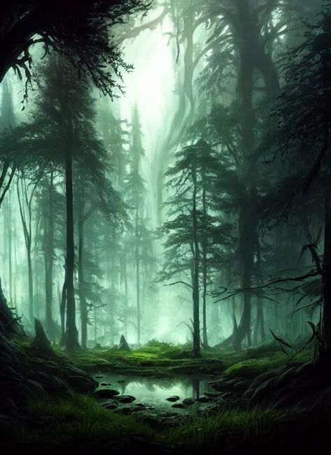 Ancient Forest Art, Dnd Forest Art, Fantasy Concept Art Landscape, Fae Wild Landscape, Fantasy Landscape Forest, Dark Fantasy Forest Art, Magical Forest Fantasy Art, Fantasy Background Forests, Dark Forest Concept Art