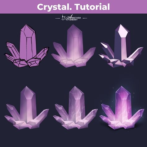 Crystal. Tutorial | Patreon Crystal Digital Art, Crystal Drawings, Crystal Tutorial, Metal Tutorial, Magic Tutorial, Style Help, Drawing Help, Props Concept, Diamond Drawing