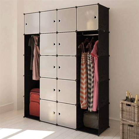 This beautifully wardrobe closet with plenty of storage is sure to make a big impression on your bedroom. It will make a great addition to your nursery, living room, hallway or bedroom. The wardrobe is made of plastic elements and chromed steel wire, which makes it easy to clean. Thanks to its clever design, the cabinet can be set up quickly and easily in different configurations, to suit the space, or your mood. Please avoid putting too much stress on the shelves and note that the plastic is in Plastic Wardrobe, Modular Cabinet, Modular Cabinets, Wood Rocking Chair, Wood Wardrobe, Wardrobe Sets, Bedroom Armoire, Cabinet Dimensions, Wooden Dining Chairs