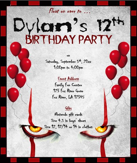 Pennywise Birthday Invites!! DIY Pennywise Birthday, Birthday Invites, Birthday Party, Birthday