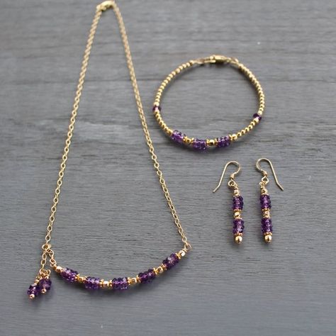 Amethyst Beaded Earrings in Gold Fill Purple Gemstone | Etsy Homemade Necklaces, Gold Beaded Necklace, Beaded Jewelry Necklaces, Diy Jewelry Necklace, Necklace Amethyst, 10 Off, Handmade Jewelry Necklace, Handmade Beaded Necklaces, Gold Bead Necklace