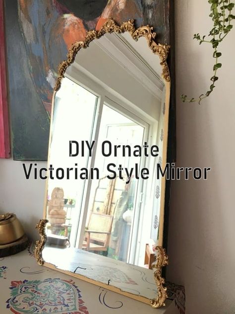 Diy Gilded Frame, Narrow Mirror Decor, Diy Victorian Picture Frame, Ornate Mirror Diy, Victorian Homes Aesthetic Interior, Diy Vintage Mirror Frame Ideas, Diy Goth Mirror Frame, Diy Gothic Mirror Frame, Diy Victorian Mirror