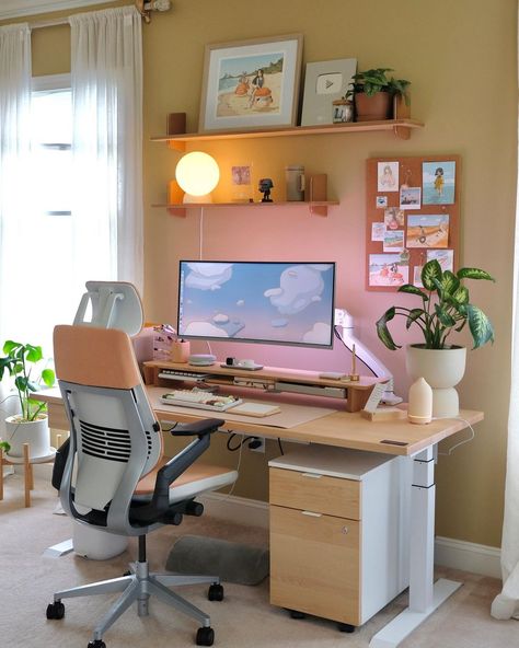 Living Room Desk Setup, Ikea Desk Hack, Cozy Desk, Cozy Office, Cozy Home Office, Desk Inspiration, Decor Ikea, Office Room Decor, Study Room Decor