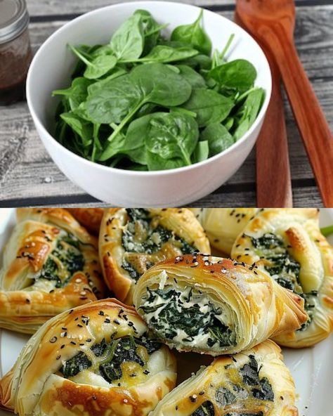 Spinach and Cheese Puff Pastry Squares - Greenku Recipes Spinach And Puff Pastry Recipes, Spinach And Cheese Pastries, Spinach Puffed Pastry, Feta And Spinach Puff Pastry, Spinach Puff Pastry Appetizers, Spinach Stuffed Pastry, Cream Cheese Spinach Puffs, Spinach And Feta Pastry, Spinach Feta Puff Pastry