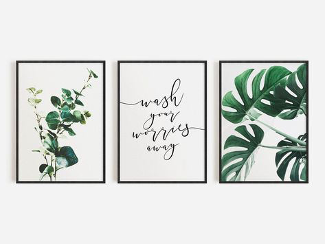 Bathroom Wall Art Farmhouse Decor Wash Your Worries Away Sign Guest Bathroom Decor Eucalyptus Plant Monstera Printable Set of 3 Piece - Etsy Australia Monstera Printable, Eucalyptus Plant, Guest Bathroom Decor, Wall Art Farmhouse, Artwork Images, Bible Verse Wall Art, Bathroom Wall Decor, Bathroom Wall Art, Paper Frames