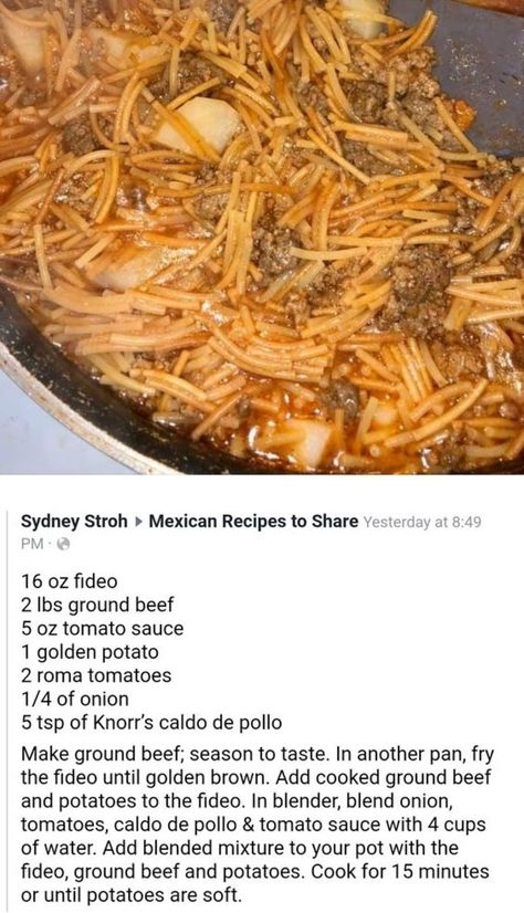 Fideo Soup Mexican With Beef, Beef Fideo Soup, Fidel Recipe, What To Make With Fideo Noodles, Fedio Mexican, How To Make Fideo With Ground Beef, Recipes Using Fideo Noodles, Beef Fideo Recipe, Picadillo With Fideo Recipe