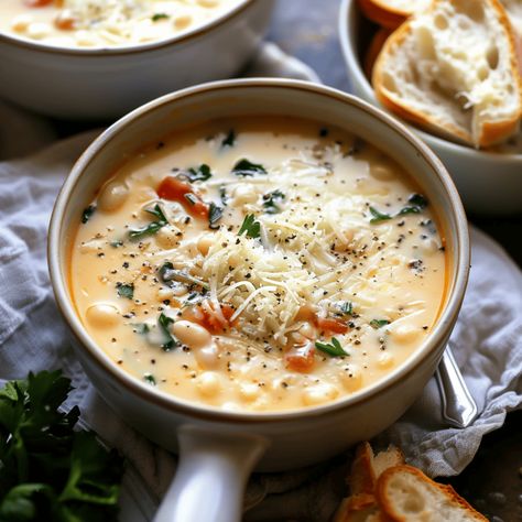 Creamy Parmesan Tuscano Soup - Recipes, Tasks & Tools Creamy Parmesan Ditalini, Parmesan Tuscan Soup, Stanley Tucci Creamy Parmesan Tuscano Soup, Sicilian Soup Recipes, Creamy Parmesan Tuscan Soup, Creamy Soup Recipe, Creamy Soup Recipes Easy, Creamy Tuscan Soup, Healthy Creamy Soup