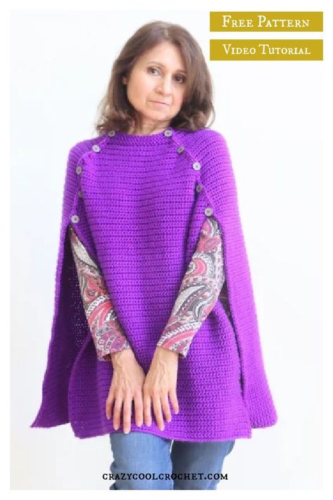 Chic Cape Free Crochet Pattern and Video Tutorial Crochet Cape Pattern Free, Cape Au Crochet, Crochet Cape Pattern, Stylish Drapes, Poncho Patterns, Crochet Cardigan Pattern Free, Single Crochet Decrease, Crochet Poncho Free Pattern, Crochet Cape