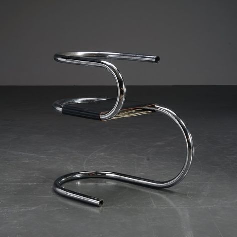 Listed on VNTG.com: Tubular armchair by Wim van den Bergh, 1990s | #vntg #vintage Tubular Architecture, Metal Chair Design, Modernism Movement, Tubular Chair, Industrial Chair, Furniture Design Chair, Aesthetic Space, Neon Design, Luxe Interiors