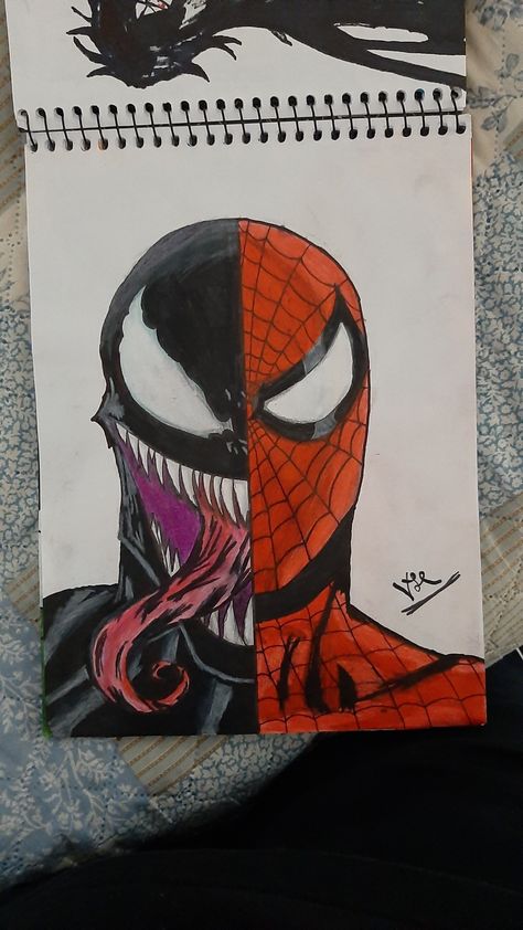 Spider Man Cartoon Drawing, Venom Drawing Sketch, Spider Man Drawing Sketches, Venom X Spiderman, Drawing Ideas Spiderman, Spiderman Heart, Hello Kitty Dark, Spiderman And Venom, Venom Drawing