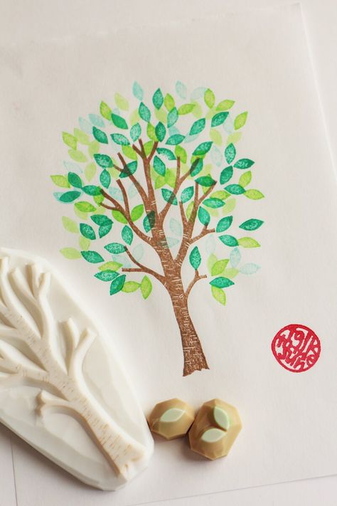 Birthday Craft, Eraser Stamp, Carved Stamps, Hand Carved Rubber, Clay Stamps, Hand Carved Stamps, Stamp Carving, Tree Stamp, Handmade Stamps