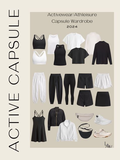 Athleisure Outfits Capsule, Active Capsule Wardrobe, Sport Capsule Wardrobe, Capsule Gym Wardrobe, Workout Wardrobe Capsule, Gym Wardrobe Capsule, Activewear Capsule Wardrobe, Classy Gym Outfits, Fitness Capsule Wardrobe