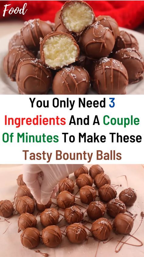 Bounty Balls, Dessert Aux Fruits, Candy Recipes Homemade, Christmas Candy Recipes, Homemade Candies, Coconut Recipes, Balls Recipe, Christmas Cooking, Yummy Sweets