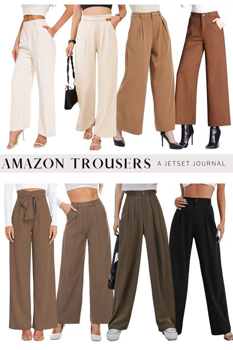 Discover how to style wide leg trousers in the most fashionable ways in our latest Jetset Journal. We showcase chic and casual looks featuring Amazon's must-have wide leg trousers, perfect for your summer wardrobe. Get ready to make heads turn in your wide leg trousers outfits! Leg Trousers Outfit, Style Wide Leg Trousers, Wide Leg Trousers Outfit, Casual Travel Outfit, Women's Wardrobe Essentials, Wide Leg Pants Outfit, Date Night Outfit Summer, Trousers Women Wide Leg, Best Casual Outfits