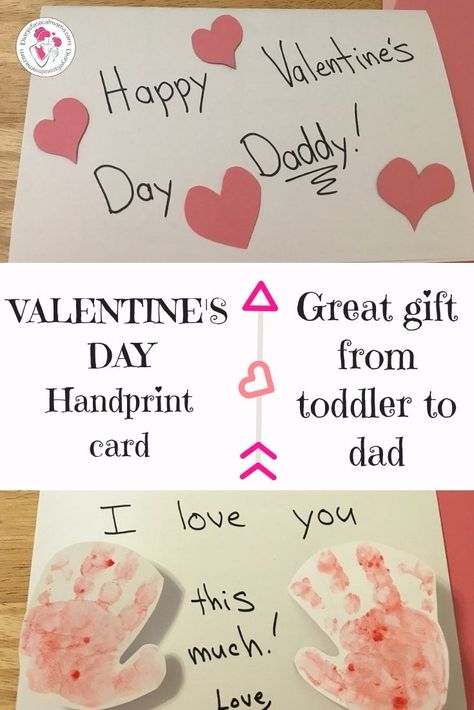 This Valentine's Day handprint craft for kids makes a great gift idea for dad. Their father will love the cute handmade card from their toddler or preschool age child. #valentinesday #card #craft #forkids Gifts For Dad From Toddler, Valentine Gift For Dad, Toddler Valentine Crafts, Girl Valentines, Diary Diy, Boyfriend Valentines, Diy Gifts For Dad, Valentine's Day Crafts For Kids, Diy Gifts For Mom