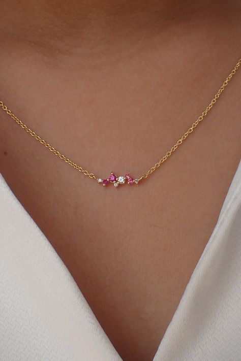 For Ready-to-ship items search here, https://etsy.me/39BDvMS Pink Sapphire with Sapphire Cluster Necklace - Mother Day Gift - Gift for Mom - Necklace for Mom -Sapphire Necklace 14k Gold 18 Inches max length when used with included gold pendant. Features * Made to order * Materials: Solid Gold * Gold KT: Available in 14k * Custom Gold Color: Yellow Gold, White Gold and Rose Gold * Gemstone: Natural High Quality Pink and White Sapphires (Message us for other gemstones) * Number of stones: 8 * Gems Pink Gold Necklace, September Birthstone Necklace, Pink Gemstone Necklace, Pretty Jewelry Necklaces, Necklace For Mom, Mother Day Gift, Gold Pendant Jewelry, Indian Jewelry Sets, Natural High