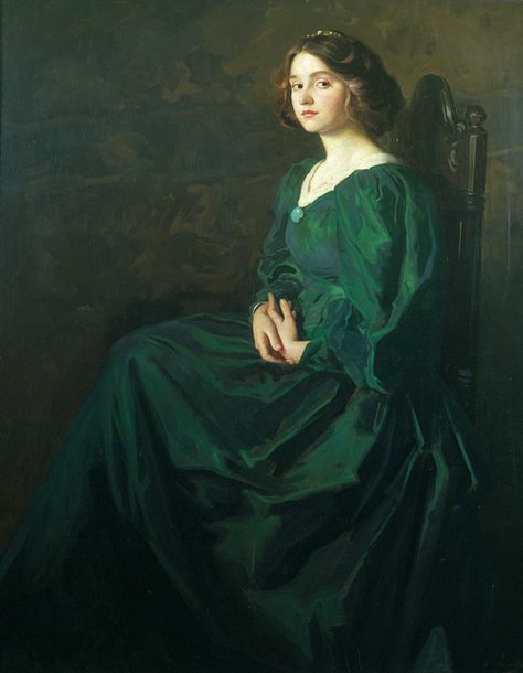 "The Green Gown" (19th or 20th century) Thomas Edwin Mostyn | Flickr - Photo Sharing! Tableaux Vivants, Personaje Fantasy, Istoria Artei, Jan Van Eyck, Green Gown, Classic Paintings, Art Uk, Green Decor, Old Paintings