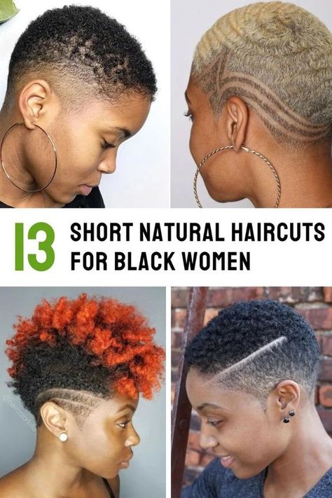 Explore 13 trending short natural haircuts for Black women, from the chic "Teeny Weeny Afro" to bold buzzed cuts with unique designs. These styles celebrate natural beauty and individuality. #ShortNaturalHair #BlackWomenHaircuts #NaturalHairStyles #TWA #BuzzCutStyles #CurlyHair #HairInspo #NaturalHairCommunity #BlackGirlMagic #HairGoals Short 4c Haircuts Black Women, Short Haircuts For Natural Hair, Short Natural Cuts For Black Women, Natural Hair Styles For Black Women Short, Short Natural Haircuts For Black Women, Low Haircut For Black Women, Black Woman Natural Hairstyles, Simple Short Haircut, 4c Pixie Haircut