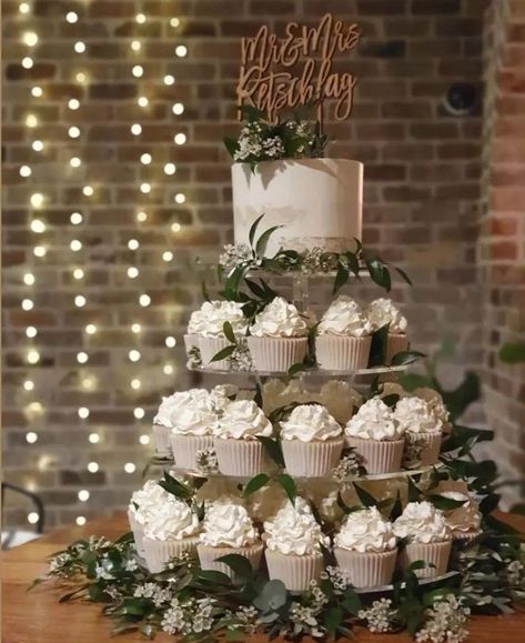 Cupcake Elegance on Instagram: “Sometimes keeping it simple is all that is needed 🤍 @sandstonepointweddings . . #cupcakeelegance #cupcakeweddingcake…” Wedding Cupcakes With Greenery, Cupcakes With Greenery, Perfect Wedding Cake, 25th Anniversary Party, Dream Wedding Cake, December Wedding, Wedding Items, Wedding Cakes With Cupcakes, Simple Wedding Cake