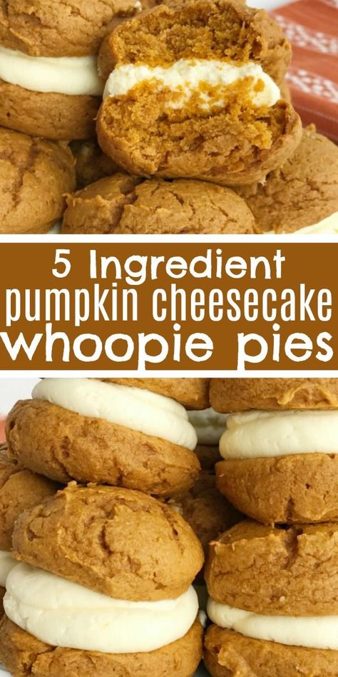 Pumpkin Cheesecake Whoopie Pies | Pumpkin Cookies | Pumpkin Recipe | Whoopie Pies | Pumpkin cheesecake whoopie pies are the only pumpkin dessert you will need this Fall. Fluffy & sweet cheesecake whipped cream in between two soft pumpkin cookies. Not only are these so quick & easy but they will disappear just as fast! And only 5 ingredients are needed! #pumpkin #pumpkinrecipes #pumpkincookies #dessert #easyrecipe Cheesecake Whipped Cream, Whipped Pumpkin, Soft Pumpkin Cookies, Cookies Pumpkin, Whoopie Pie Recipe, Pumpkin Whoopie Pies, Dessert Cookies, Pumpkin Recipes Easy, Whoopie Pie