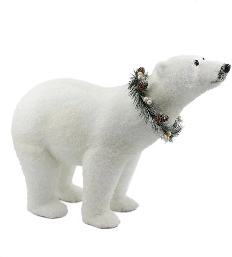 Polar Bear Christmas Decorations, Winter Wonderland Decorations, Polar Bear Christmas, White Polar Bear, Christmas Tabletop, Bear Decor, White Christmas Decor, Bear Figurine, Christmas Figurines