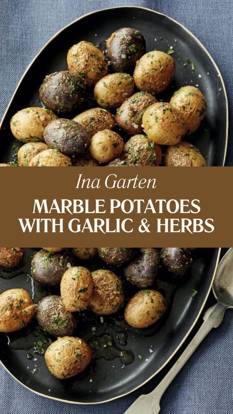 Ina Garten Marble Potatoes With Garlic & Herbs Dinner Party Potato Recipes, Ina Garten Recipes Thanksgiving, Marble Potatoes Recipe, Ina Garten Dinner Party, Marble Potatoes, Dutch Oven Potatoes, Party Potatoes, Ina Garten Recipes, Garlic Seasoning