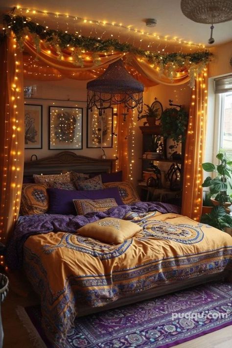 Hippie Bedroom Decor Bohemian Style, Chic Boho Bedroom, Turkish Bedroom, Boho Bedroom Decor Ideas, Hippie Bedroom Decor, Whimsical Bedroom, Apartment Deco, Indian Room Decor, Basement Remodel Diy