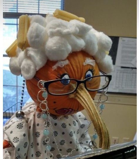 Old Lady Pumpkin Ideas, Orthopedic Pumpkin Decorating, Nursing Home Pumpkin Contest, Painting Pumpkin Contest, Medical Themed Pumpkin Decorating, Nursing Pumpkin Decorating, Decorative Pumpkins Contest, Old Lady Pumpkin, Barbie Pumpkin Decorating