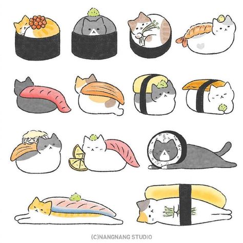 Cute Stickers Printable Kawaii, Stickers Printable Kawaii, Cute Stickers Printable, Cute Cat Stickers, Stickers Whatsapp, Small Tats, Sushi Cat, Red Theme, Cat Kawaii