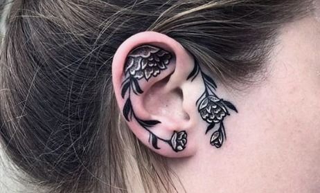 flower tattoo Side Burn Tattoos, Inner Ear Tattoo, Eye Tattoos, Behind Ear Tattoos, Face Tattoos For Women, Egyptian Eye, Ear Art, Geniale Tattoos, Beautiful Tattoo