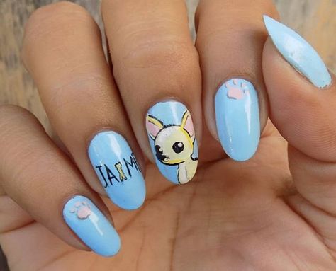 14 Manicure Design Ideas For Chihuahua Lovers | PetPress Nails Dog Design, Chihuahua Nails, Chihuahua Nail Art, Dog Nails Design, Manicure Design Ideas, Pikachu Nails, Dog Nail Art, Animal Nail Designs, April Nails