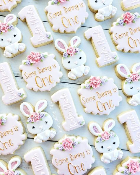 Bunny First Birthday Cookies, Somebunny Is One Cookies, Some Bunny Is Turning One Centerpiece, First Birthday Bunny Cake, Bunny Theme First Birthday Girl, Some Bunny Is Turning One Cake Smash, Some Bunny Turns One, Some Bunny Is One Birthday Decorations, Some Bunny Is Turning One Cake