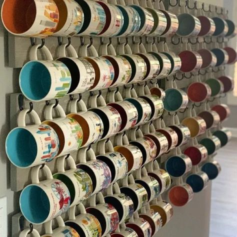 You Are Here Mug Rack - Been There Coffee Mug Rack - Xlarge Coffee Rack With Hooks - XL You Are Here Mug Collection Display Mug Retail Display, Coffee Mug Collection Display, Starbucks Cabinet, Starbucks Mugs Display, Hanging Coffee Mugs On Wall, Starbucks Mug Display Ideas, Mug Holder Ideas, Mug Wall Display, Coffee Mug Organization