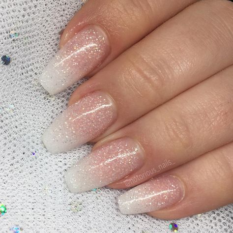 French tip ombre glitter nails. Ombre Acrylic Nails Coffin, White Ombre Acrylic Nails, Coffin Nails Ombre, French Fade, Ombre Acrylic, Ombre Nails Glitter, Ombre Acrylic Nails, White Ombre, Super Nails