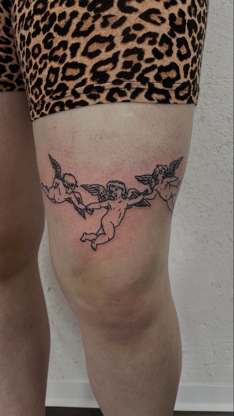 2003 Tattoo Above Knee, Tattoo Above Knee, Finger Tattoos Words, Simple Leg Tattoos, Above Knee Tattoo, Tats Ideas, Aesthetic Tattoos, Dope Tattoos For Women, Thigh Tattoos Women