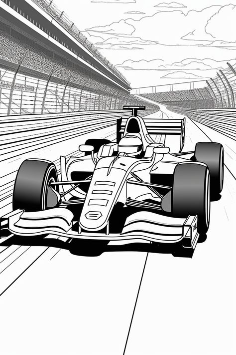 Racing Car Sketch, Race Cars Drawing, Formula 1 Coloring Pages, F1 Car Drawing Sketch, F1 Coloring Pages, Racing Car Drawing, Dessin F1, Car Colouring Pages, Formula 1 Drawing