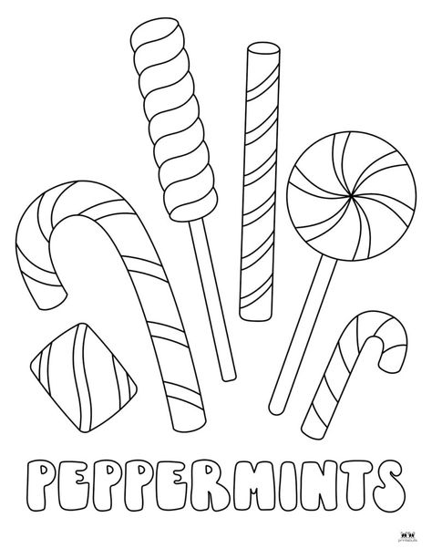 Choose from a wide variety of candy cane coloring pages and templates for hours of Christmas coloring and fun. 100% FREE! Print from home! Candy Swirl Pattern, Peppermint Coloring Page, Peppermint Candy Drawing, Christmas Candy Coloring Pages, Candy Template Free Printable, Candy Cane Art, Adult Coloring Sheets, Christmas Printable Templates, Candy Cane Coloring Page