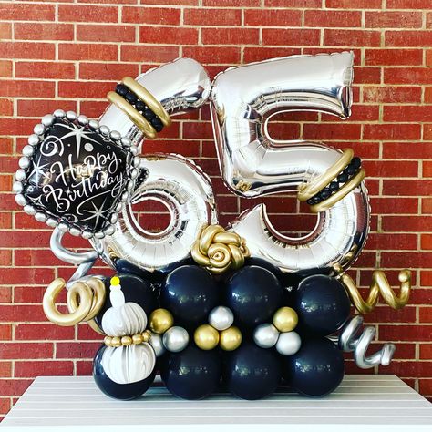 Black Gold Silver Balloon, Silver Balloon Bouquet, 60 Balloons, Birthday Balloon Bouquet, 60th Birthday Party Decorations, Silver Balloon, Balloon Stands, Birthday Balloon Decorations, 65th Birthday