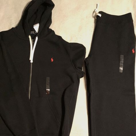 Men’s Ralph Lauren Black Polo Sweatsuit W/ Red Horseman And Original Tags. The Jacket Is Size Xl And Pants Are Size Xxl This Is A Fleece Outfit Has Never Been Worn And Is In Newly Purchased Condition. Polo Sweatsuit, Fleece Outfit, Sport Jacket Men, Ralph Lauren Fleece, Coats Men, Jean Jacket Men, Vintage Polo Ralph Lauren, Black Polo, Black Men Fashion