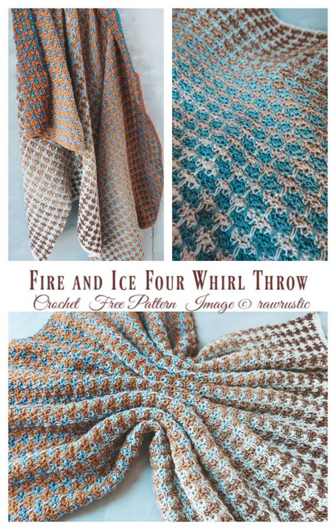 Four Whirl Throw Blanket Crochet Free Pattern - Crochet & Knitting Scheepjes Whirl Blanket, Scheepjes Whirl Crochet Blanket, Scheepjes Whirl Crochet Patterns, Throw Blanket Crochet, Crochet Mosaic, Crochet Tunisian, Knit Rug, Bernat Blanket, Crochet Afgans