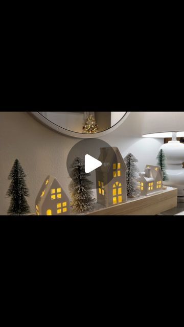 Christmas Village Entry Table, Console Table Christmas Decor, Christmas Village Ideas, Ceramic Christmas Village, Entrance Table Decor, Corporate Christmas Parties, Village Ideas, Entrance Table, Christmas Villages