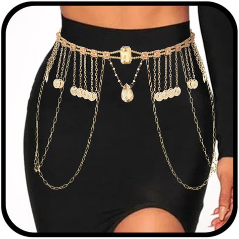 PRICES MAY VARY. Gold hip chains are made of alloy and rhinestone.The high-quality materials and exquisite craftsmanship make these chains connected very firmly,it is not easy to break,and the crystals are not easy to fall off. Multi-layer Rhinestone waist chains' waist length is 70cm /27.55in. It has a 35cm /13.77in extension chain.The length of this body chain is suitable for most people's figures,and you can adjust its length according to your needs. Sexy body chain is suitable for nightclubs Hip Chains, Egirl Clothing, Waist Chain Belt, Sun Pendant, Chain Belts, Belly Chain, Waist Chain, Chain Belt, Boho Floral