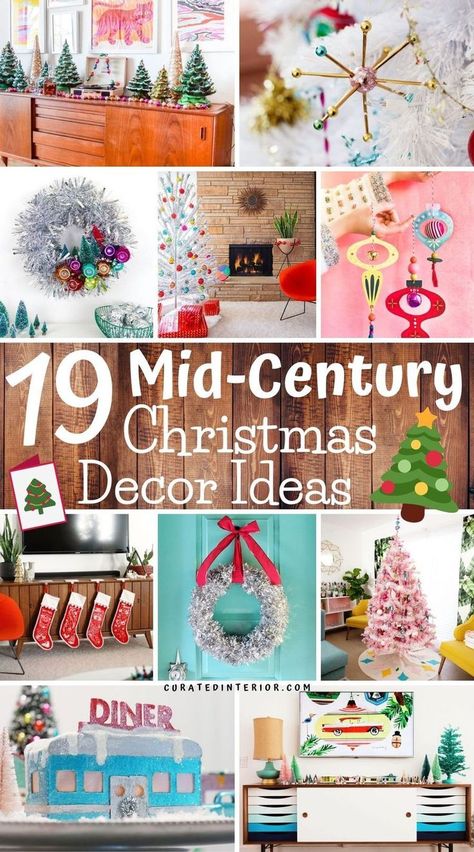 19 Mid-century Modern Christmas Decor Ideas. These retro Christmas decor ideas will take you back to the 1950s! Don't miss our favorite mid-century Christmas decorating ideas this holiday season. #christmas #midcenturymodern Mid Century Christmas Decor, Modern Christmas Decor Ideas, Retro Christmas Decorations, Mid Century Modern Christmas, Aluminum Christmas Tree, Modern Christmas Decor, Christmas Decor Inspiration, Christmas Mantel Decorations, Mid Century Christmas