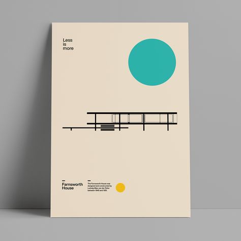 Type Poster Design, Bauhaus Poster Design, Interior Design Poster, Farnsworth House, Minimal Graphic Design, Affiches D'art Déco, Type Poster, Minimal Interior, Minimal Interior Design