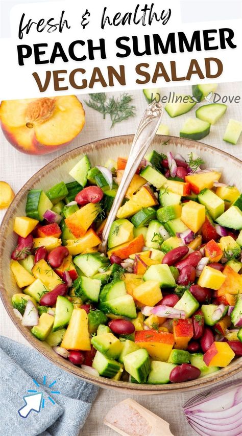 Vegan Peach Salad, Salad With Beans, Summer Entrees, Vegan Salad Dressing Recipes, Dressings Recipes, Vegan Peach, Vegan Salad Dressing, Plantbased Recipes, Vegan Salads