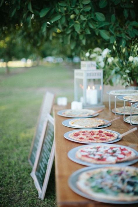 19 Fun Ways To Organize A Pizza Food Bar At Your Wedding-9 Pizza Wedding, Buffet Wedding Reception, Tasty Appetizers, Wedding Food Stations, Bridal Shower Menu, Rehearsal Dinner Decorations, Wedding Backyard Reception, Orchard Wedding, Reception Food