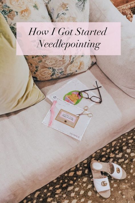 How I Got Started Needlepointing | Chronicles of Frivolity Continental Stitch, Needlepoint Stockings, Cute Sewing Projects, Cross Stitch Pillow, Two Kids, Sewing Baskets, Needlepoint Pillows, Craft Corner, Needlepoint Kits